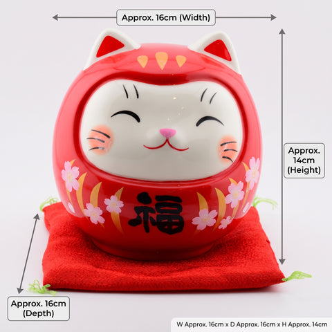 Yakushigama Good Luck Cat Daruma Piggy Bank
