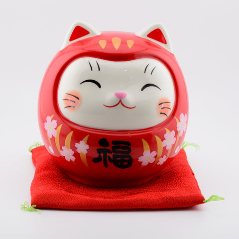 Yakushigama Good Luck Cat Daruma Piggy Bank
