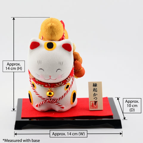 Chirimen Japanese Lucky Cat Figurine with Six Gourds