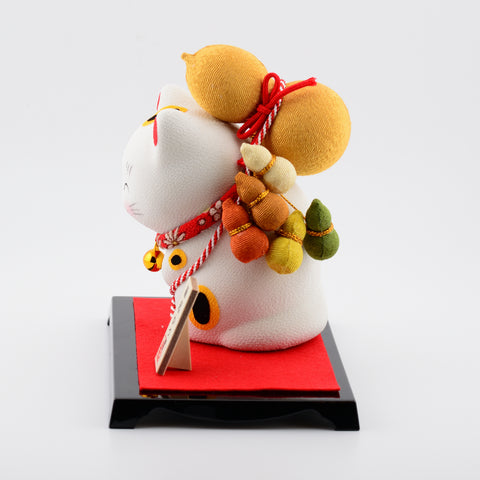 Chirimen Japanese Lucky Cat Figurine with Six Gourds