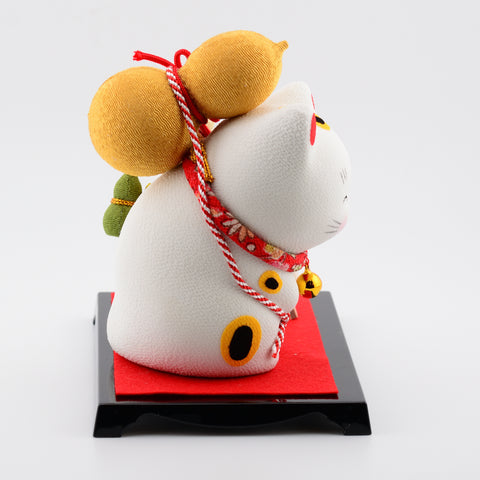 Chirimen Japanese Lucky Cat Figurine with Six Gourds